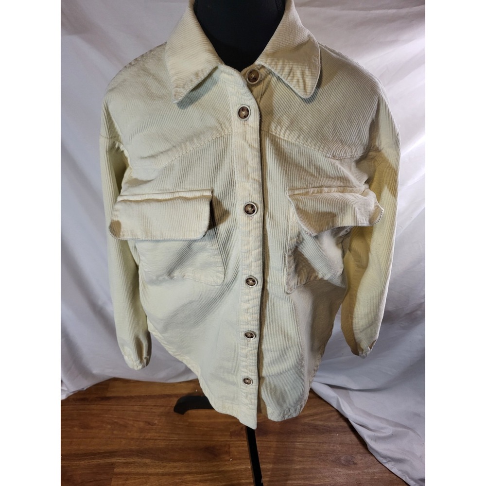 MAEVE BY ANTHROPOLOGIE BUTTON DOWN CORDUROY SHIRT JACKET CREAM SZ S